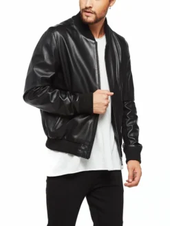 Mens Simple Smoky Black Bomber Jacket Left