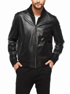 Mens Simple Smoky Black Bomber Jacket Main