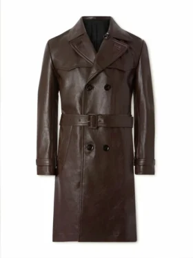 Men’s Stylish Long Brown Leather Trench Coat Main