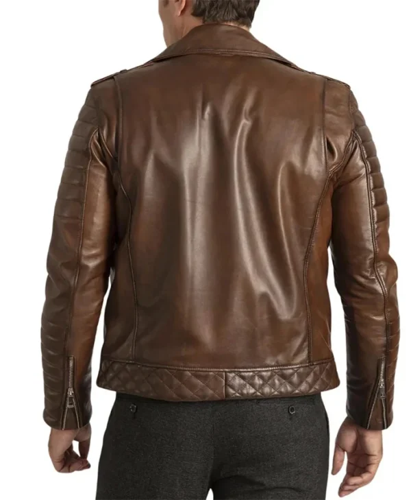 Mens Vintage Brown Brando Biker Jacket Back