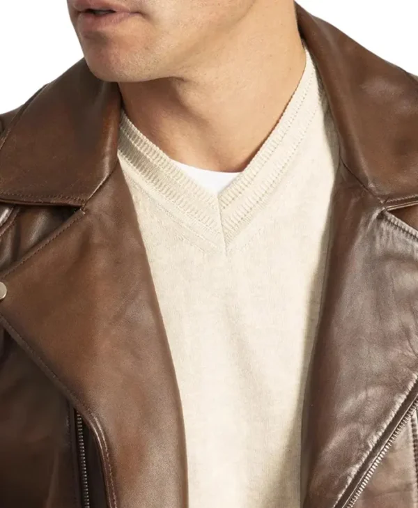 Mens Vintage Brown Brando Biker Jacket Biker Lapel