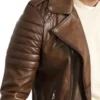Mens Vintage Brown Brando Biker Jacket Collar