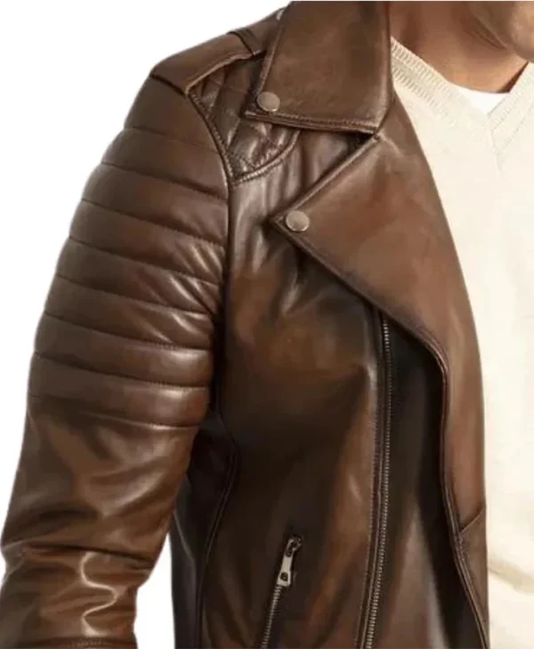 Mens Vintage Brown Brando Biker Jacket Collar