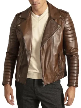 Mens Vintage Brown Brando Biker Jacket Main