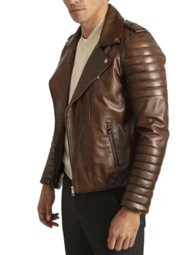 Mens Vintage Brown Brando Biker Jacket Right Side