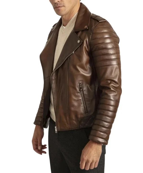 Mens Vintage Brown Brando Biker Jacket Right Side