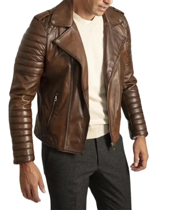 Mens Vintage Brown Brando Biker Jacket Sleeves