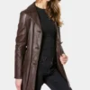 Mid Brown Belted Vintage Leather Coat Womens Left