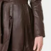 Mid Brown Belted Vintage Leather Coat Womens Pockets