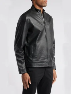 Moto Biker Leather Jacket For Men Left Side