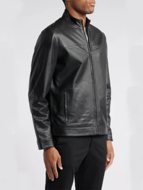 Moto Biker Leather Jacket For Men Left Side