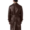 Premium Brown Leather Mens Double Breasted Coat Back