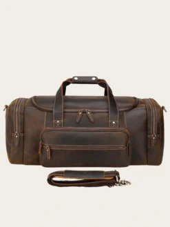 Real Leather Big Brown Duffle Bag Front