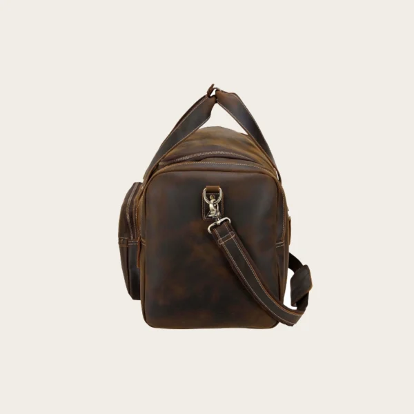 Real Leather Big Brown Duffle Bag Side