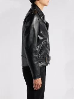 Real Leather Motorbike Moto Jacket For Men Left Side