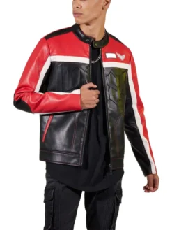 Red And Black Leather Jacket Stand Up