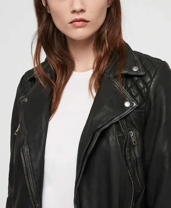 Red Sparrow Black Moto Jacket Womens Collar