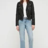 Red Sparrow Black Moto Jacket Womens Stand