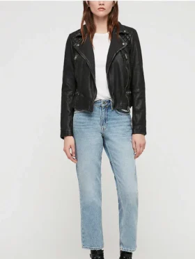 Red Sparrow Black Moto Jacket Womens Stand