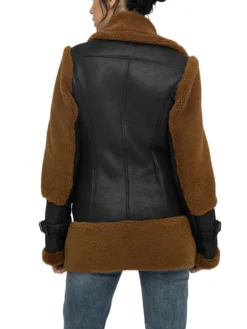 Reversible Brown Shearling Aviator Pilot Jacket Womens Back
