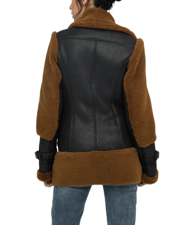 Reversible Brown Shearling Aviator Pilot Jacket Womens Back