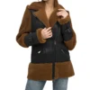 Reversible Brown Shearling Aviator Pilot Jacket Womens Closure