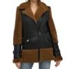 Reversible Brown Shearling Aviator Pilot Jacket Womens Main