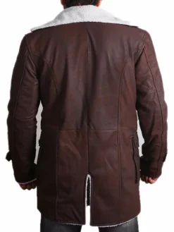 Shearling Mens Bane Brown Leather Overcoat Back