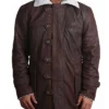 Shearling Mens Bane Brown Leather Overcoat Close