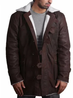 Shearling Mens Bane Brown Leather Overcoat Closure