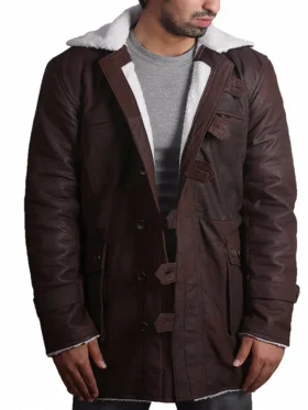 Shearling Men’s Bane Brown Leather Overcoat Closure