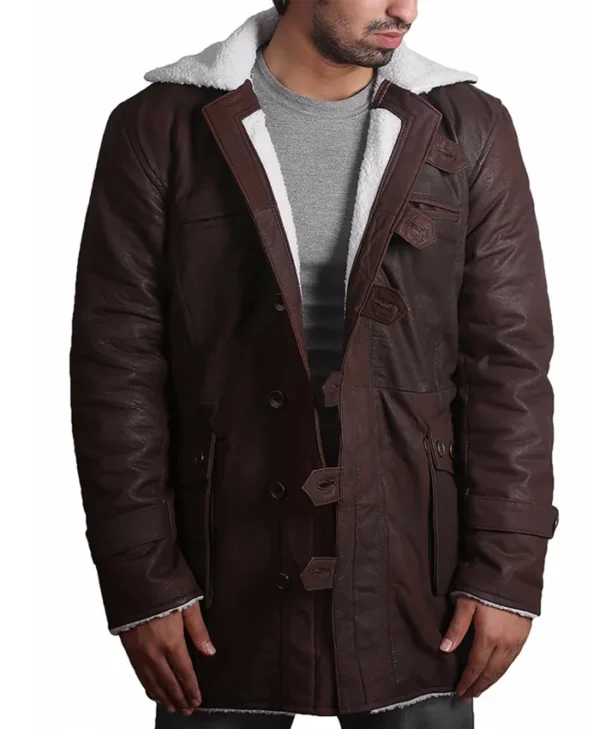 Shearling Mens Bane Brown Leather Overcoat Closure