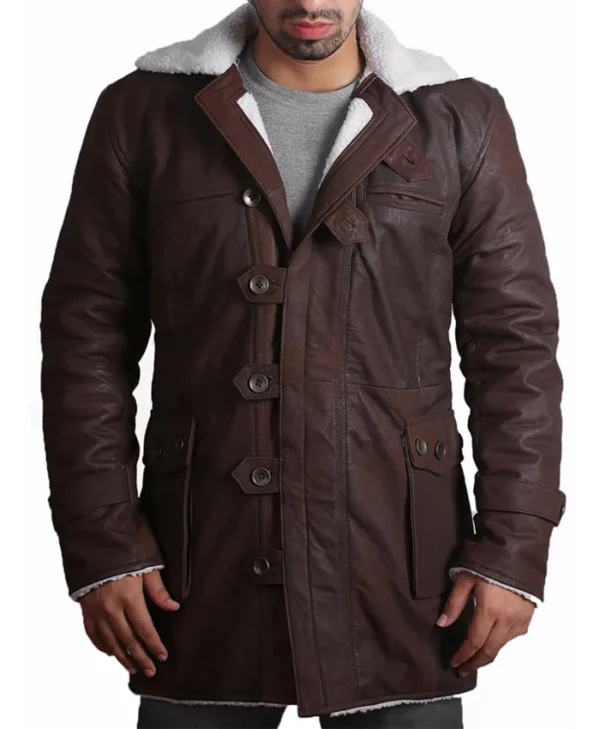Shearling Mens Bane Brown Leather Overcoat Main
