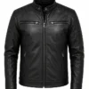 Black Leather Motorcycle Jacket For Men's