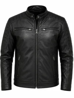 Black Leather Motorcycle Jacket For Men's