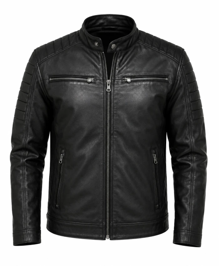 Black Leather Motorcycle Jacket For Men's