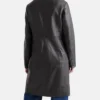 Simple Plain Leather Long Ladies Black Trench Coat Back