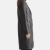 Simple Plain Leather Long Ladies Black Trench Coat Side