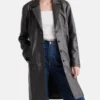Simple Plain Leather Long Ladies Black Trench Coat Style