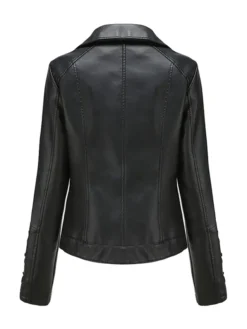 Slim Fit Motorcycle Black Leather Coat Womens Back