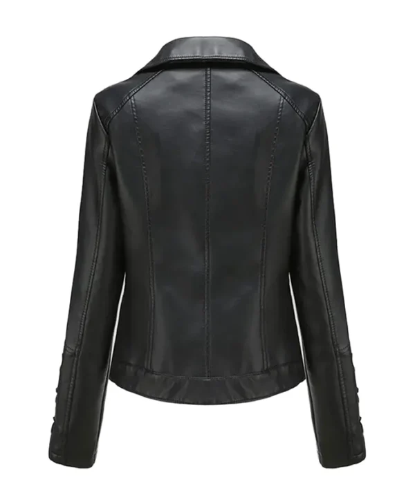 Slim Fit Motorcycle Black Leather Coat Womens Back