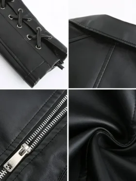 Slim-Fit Motorcycle Black Leather Coat Womens Specs