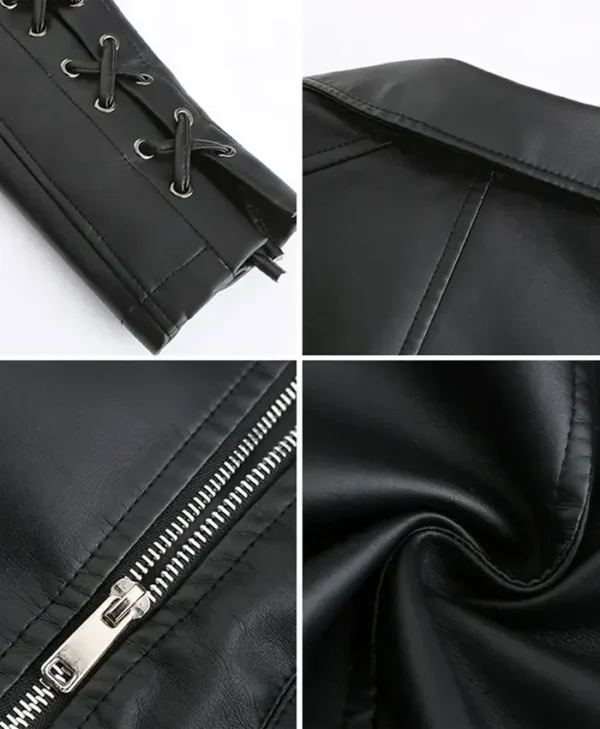 Slim Fit Motorcycle Black Leather Coat Womens Specs