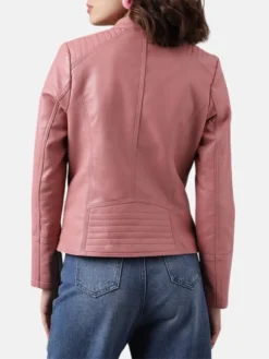 Sofia Pink Womens Racer Leather Jacket Back