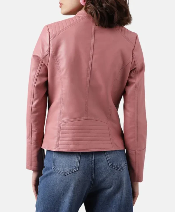 Sofia Pink Womens Racer Leather Jacket Back