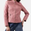 Sofia Pink Women’s Racer Leather Jacket Main