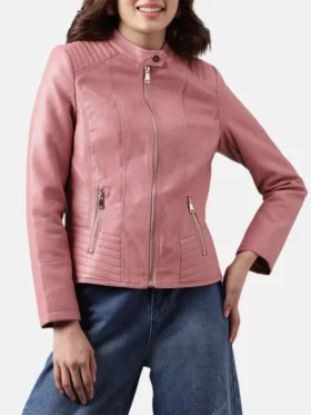 Sofia Pink Womens Racer Leather Jacket Main