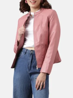 Sofia Pink Womens Racer Leather Jacket Style