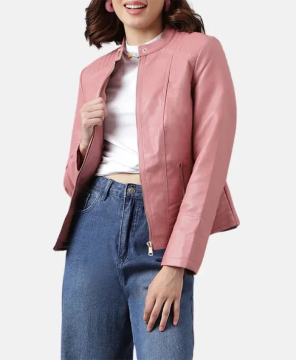 Sofia Pink Womens Racer Leather Jacket Style