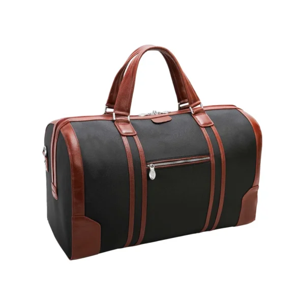 Stylish Black And Brown Mens Duffle Bag Travel Zipper